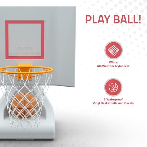 Pool Shot Rock The House Poolside Freestanding 15" Diameter Basketball Hoop, Includes 2 Waterproof Vinyl Basketballs, White