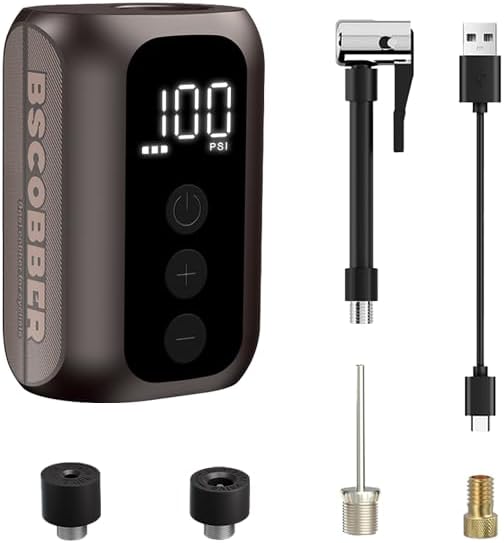 A5mini Smart Electric Bike Pump 100 PSI – Mini Air Pump with Digital Display, Auto Shut-Off, Fast Charging for Bikes and Balls