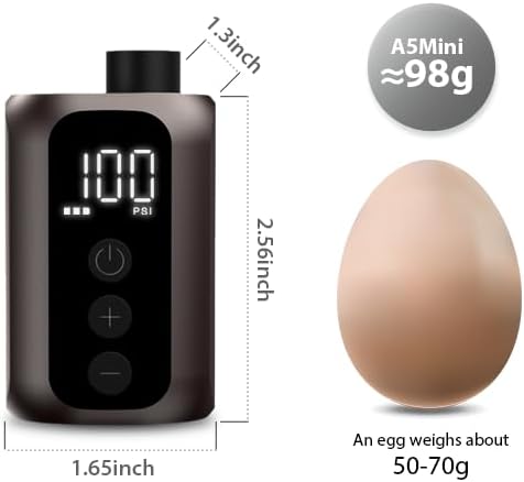 A5mini Smart Electric Bike Pump 100 PSI – Mini Air Pump with Digital Display, Auto Shut-Off, Fast Charging for Bikes and Balls