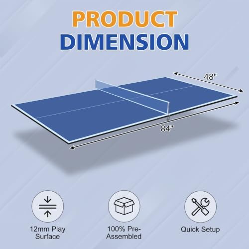 7/8/9ft Mid-Size Ping Pong Conversion Top with Net Set for Billiard and Pool Tables - Regulation Top Converts Billiards into Ping Pong Table Blue/Green/Black