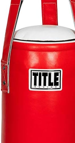TITLE Boxing Leather Accuracy Heavy Bag, Red/White - Hanging Punching Bag for Boxing, Kickboxing - Head Hunter and Slipping Bag Equipment