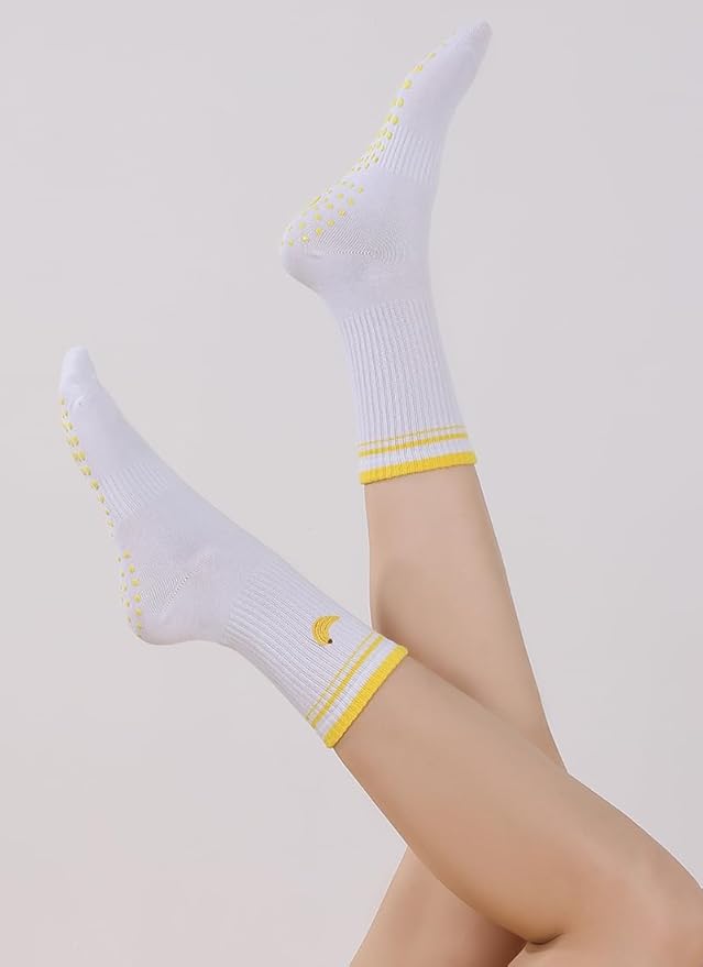 EUDOLAH Cute Yoga Socks for Women Pilates Barre Breathable Non-Slip Crew Grip Sock With Stripes Anti-friction Athletic Socks