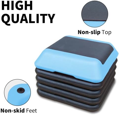 16" x 16" Height-Adjustable Step Aerobics Platform Fitness Equipment Stepper Trainer Exercise Step Platform with 4 Riser
