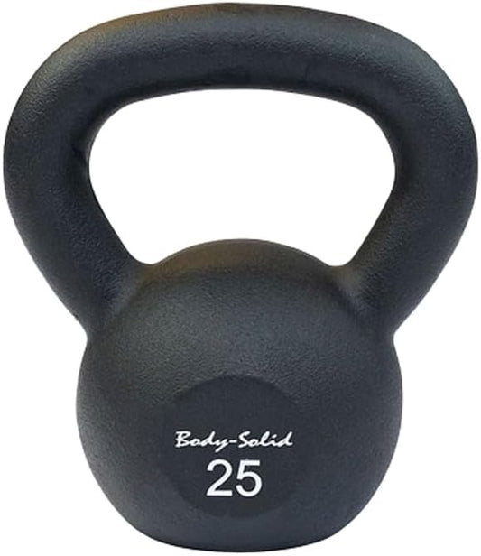 Body-Solid Matte Black Powder Coat Kettlebell with Kettle Grip Handle, Perfect Kettlebells for Weight Training and Core Workout Exercise Equipment