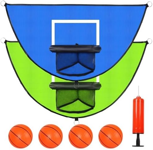 2PCS Large Trampoline Basketball Hoop Set 35.4"×19.7" with 4 Mini Balls and 1 Pump-Indoor & Outdoor Game-Easy to Install-Trampoline Accessories for Kids (Blue & Green)