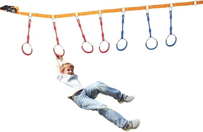 Ninja Ring Fitness Gymnastic Ring Climbing Bar Workout Outdoor Backyard Playground Training Equipment Play Set, Jungle Gym Fist Hanging Swing Monkey Bars Ninja Warrior Obstacle Course Trapeze Playsets
