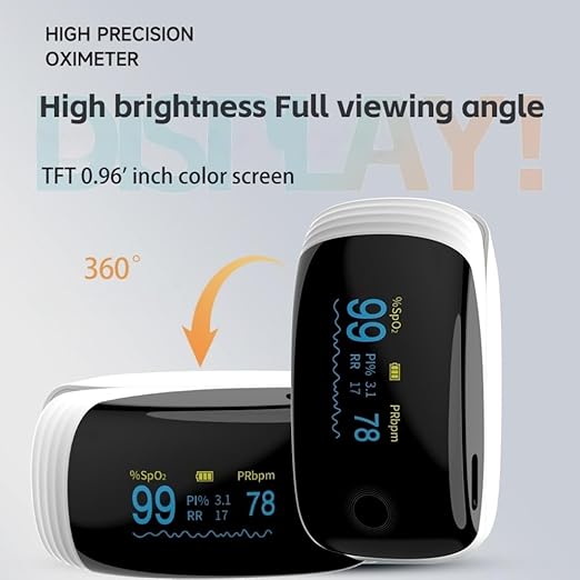 Rechargeable Pulse Oximeter Fingertip Oxygen Monitor Fingertip with SpO2 Pulse Rate and PI RR OLED Precision Fast Oximeter SpO2 Reading Outdoor Sports Home (White)