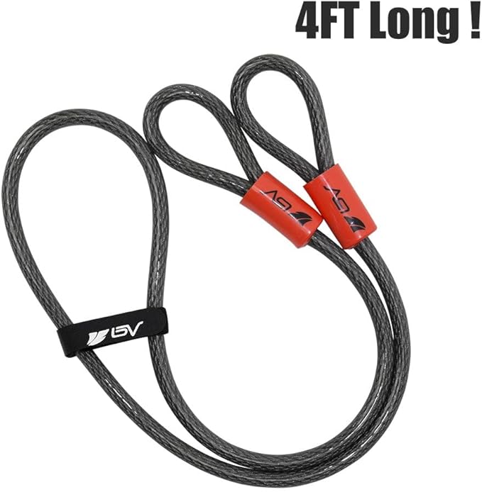 BV Heavy-Duty 4FT Security Cable Lock with Loops - 10mm (3/8 Inch) Cut-Resistant Braided Steel Cable-Versatile & Weatherproof - Security Chain for Padlock, Chain Lock, Wire Lock (Pair)