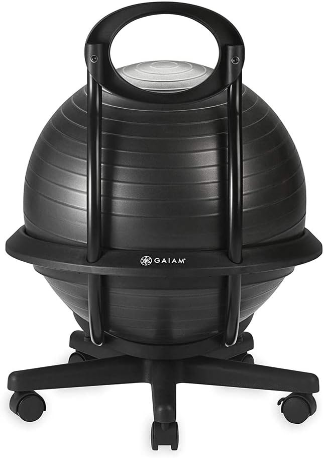 Gaiam Ultimate Balance Ball Chair (Standard or Swivel Base Option) - Premium Exercise Stability Yoga Ball Ergonomic Chair for Home and Office Desk - 52cm Anti-Burst Ball, Air Pump, Exercise Guide