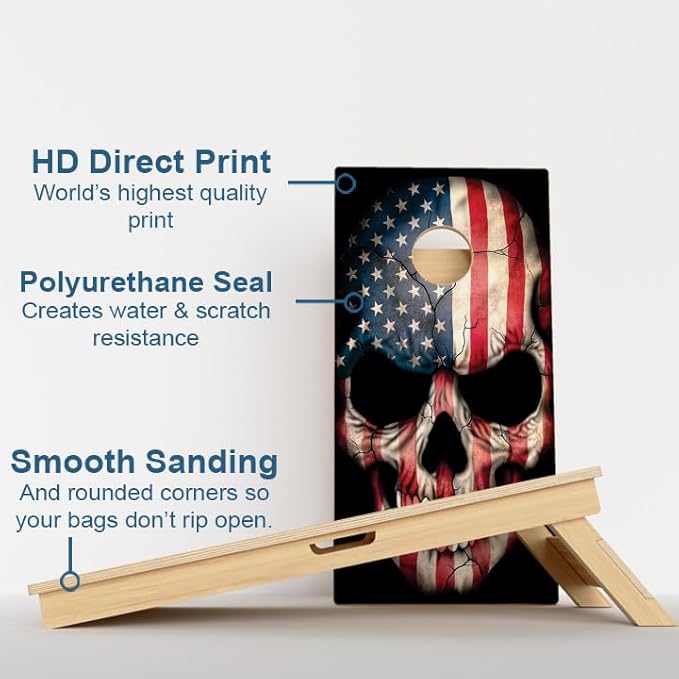 CornholeGamesUSA Pro Cornhole Boards Set | Made in USA | 3/4 Baltic Birch | No Bounce | Triple Thick Legs | Two Brace & Handles, Tournament 2x4 Regulation Set with Score Tower & Cornhole Bags