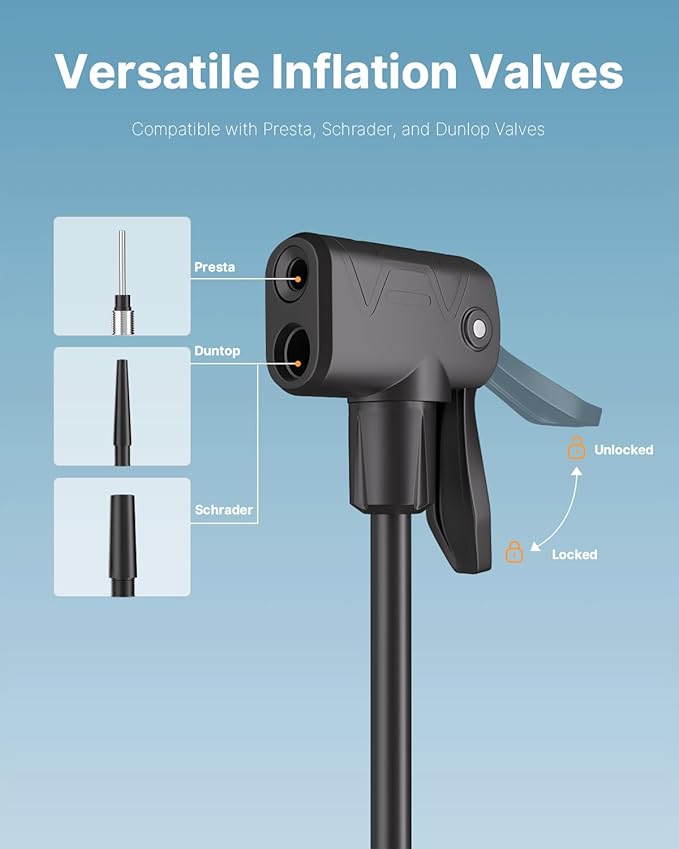 Bike Pump Presta & Schrader Valves, Bicycle Pump with Pressure Gauge for All Bikes, Bike Tyre Pump for Car Tyres, Foot Pump for Road Mountain Bikes & Balls