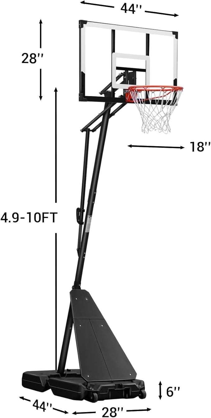 WIN.MAX Basketball Hoop Outdoor with Shatterproof Backboard and Larger Base, Portable Basketball Hoop Goal System Youth/Adults in Backyard/Driveway/Poolside