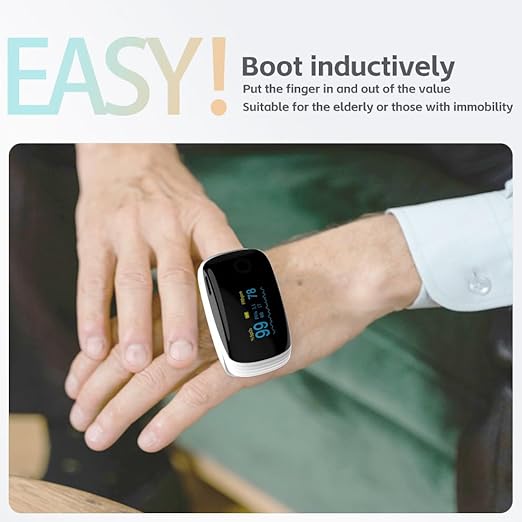 Rechargeable Pulse Oximeter Fingertip Oxygen Monitor Fingertip with SpO2 Pulse Rate and PI RR OLED Precision Fast Oximeter SpO2 Reading Outdoor Sports Home (White)