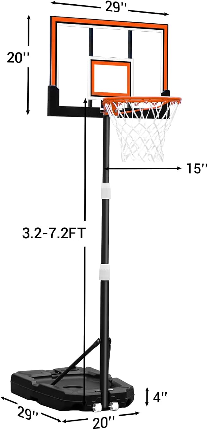 WIN.MAX Basketball Hoop Outdoor with Shatterproof Backboard and Larger Base, Portable Basketball Hoop Goal System Youth/Adults in Backyard/Driveway/Poolside