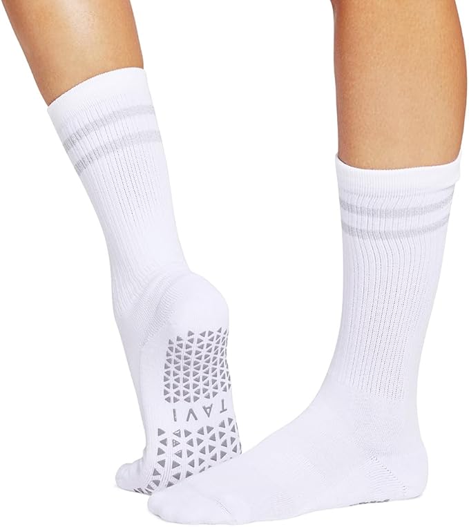 TAVI Kai Fashion Crew Grip Socks - For Slipper Barre, Pilates, and Yoga - with Grips for Women and Men