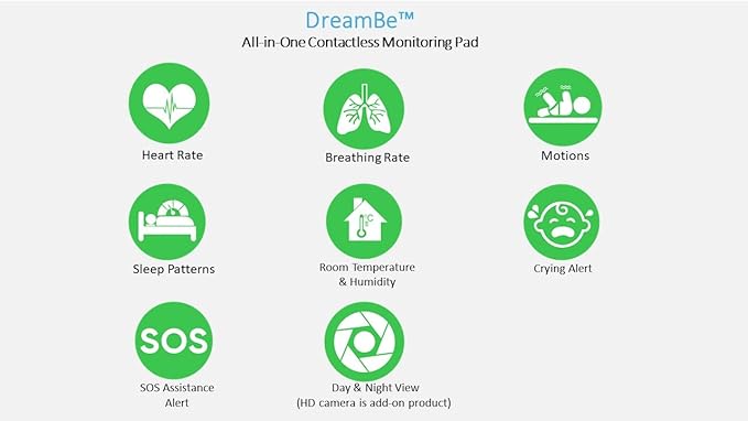 DreamBe-2 Contactless Smart Health Heart & Breathing Monitor for Toddlers & Children. Real-Time Sleep Tracker – Monitor on App Anywhere, Anytime – Touch-Screen Display WiFi - Night Vision Camera