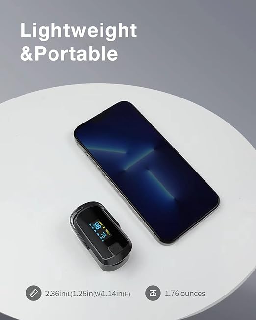 MIBEST Black OLED Finger Pulse Oximeter - Blood Oxygen Saturation Monitor - SPO2 Pulse Oximeter - Portable Oxygen Sensor with Included Batteries - O2 Saturation Monitor with Respiration Rate and PI