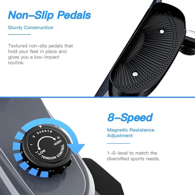 Under Desk Mini Elliptical Electric Leg Exerciser While Sitting for Seniors Elderly, Portable Seated Motorized Foot Bike Pedal Exerciser, Small Compact Elliptical Machine with Resistance Home Fitness