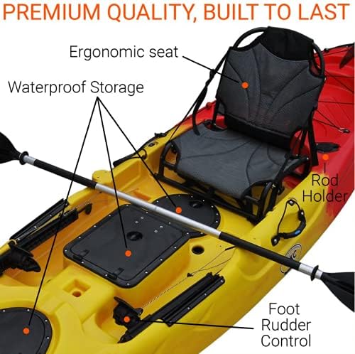 BKC UH-RA220 11.5 Foot Angler Sit On Top Fishing Kayak with Paddles and Upright Chair and Rudder System Included (Blue CAMO)