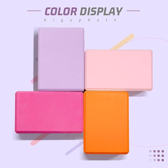 Biguphate Yoga Blocks 2 Pack, EVA Foam Yoga Block Supportive Latex-Free, Non-Slip Exercise Blocks, Yoga Accessories for Pilates, Meditation, Balance, Stretching and Deep Poses