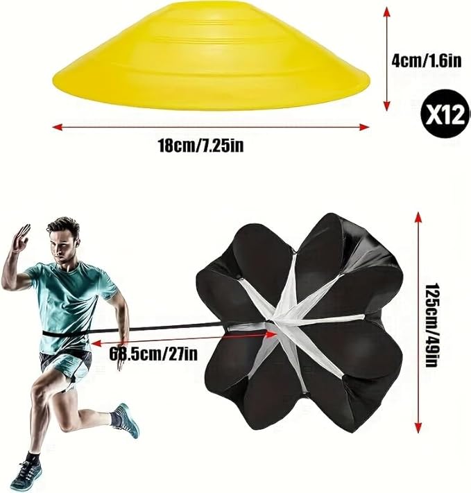Agility Ladder Speed Training Equipment Set 20ft Agility Ladder, 4 Steel Stakes, 12 Soccer Cones, Running Parachute and Carry Bag, Speed Training Equipment for Soccer Football Basketball