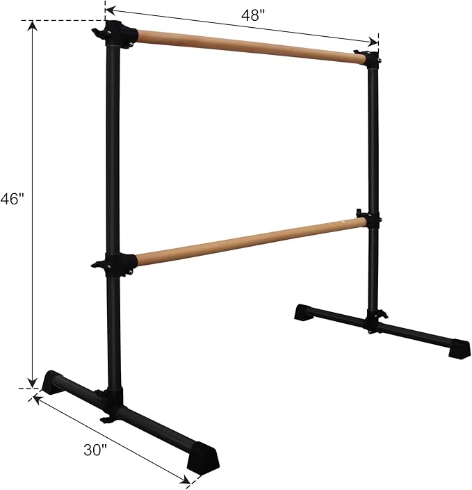 4FT/6FT Freestanding Ballet Barre Wood/Steel Height Adjustable from 7 to 46 inch Ballet Bar Portable Double Dance Bar for Home Workout and Stretch
