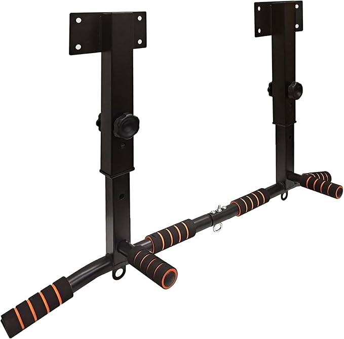 BESTHLS Wall Mounted Pull Up Bar and Dip Station, Heavy Duty Wall Mount Pull-up Chin Up Bar Multifunctional Home Gym Workout Indoor Exercise Equipment Support to 440 Lbs