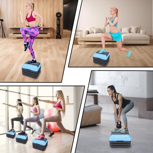 16" x 16" Height-Adjustable Step Aerobics Platform Fitness Equipment Stepper Trainer Exercise Step Platform with 4 Riser