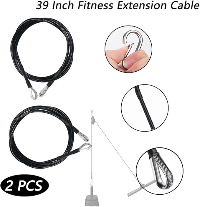2 Pack 39 Inch Fitness Extension Cable,Fitness Extension Rope Attachments Home Gym Cable Pulley System Fitness Cable for Tricep Pull Down and Leg Exercise Home Gym Machine Accessories