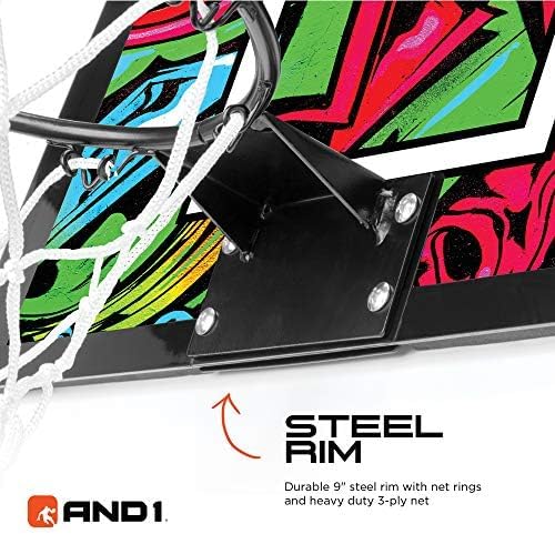 AND1 Over the Door Mini Basketball Hoop: 18x12 Shatterproof Backboard, 2 Mini Basketballs, and Hand Pump Included- Ultimate Indoor Basketball Accessory for Kids and Adults, No Tools Required