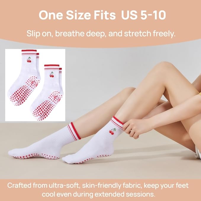 EUDOLAH Cute Yoga Socks for Women Pilates Barre Breathable Non-Slip Crew Grip Sock With Stripes Anti-friction Athletic Socks