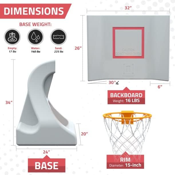 Pool Shot Rock The House Poolside Freestanding 15" Diameter Basketball Hoop, Includes 2 Waterproof Vinyl Basketballs, White