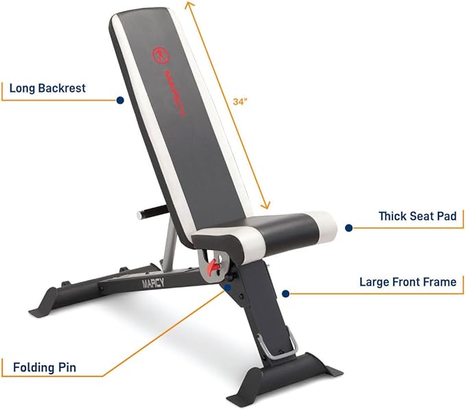 Marcy Foldable Adjustable Utility Weight Bench, Strength Training Home Gym for Full Body Workout