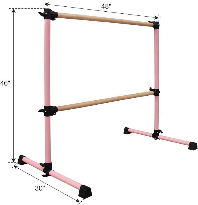 4FT/6FT Freestanding Ballet Barre Wood/Steel Height Adjustable from 7 to 46 inch Ballet Bar Portable Double Dance Bar for Home Workout and Stretch