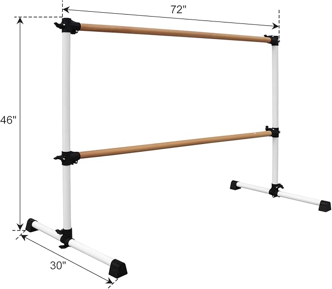 4FT/6FT Freestanding Ballet Barre Wood/Steel Height Adjustable from 7 to 46 inch Ballet Bar Portable Double Dance Bar for Home Workout and Stretch