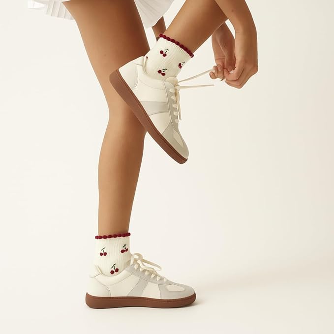 Crew Half Calf Grip Socks, Cutest Fruits Pilates Socks, Ruffle socks, Non-Slip, Barre Yoga Fitness