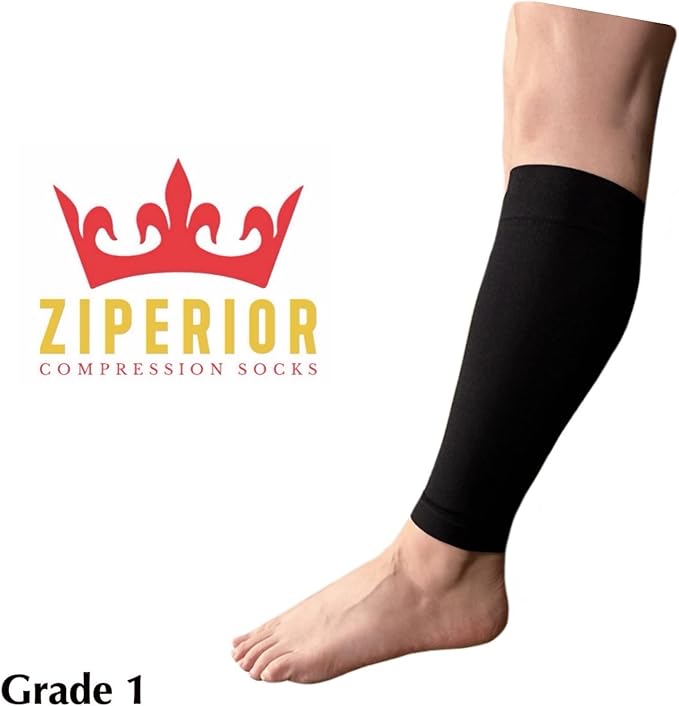 15-20 mmHg Compression Shin Calf No Foot Inside Leg Zipper Sleeves