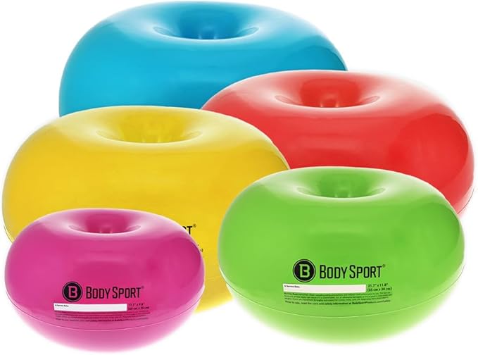 Body Sport Donut Ball – Durable, Inflatable Exercise Ball for Balance & Stability Training, Yoga, & Pilates Workouts – Use in Home, Office, Gym, or Classroom