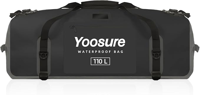 Waterproof Duffel Bag 110L- Airtight Zipper Dry Bags, Extra Large Dry Bag with Straps&Handles for Camping Boating Kayaking Rafting Canoeing Gym Beach Car Roof Storage (Black)