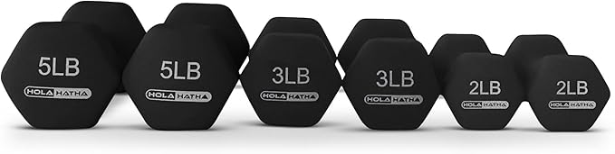 HolaHatha 2, 3, 5, 8, and 10 Pound Neoprene Dumbbell Free Hand Weight Set with Rack, Ideal for Home Exercises to Gain Tone and Definition, Pastel