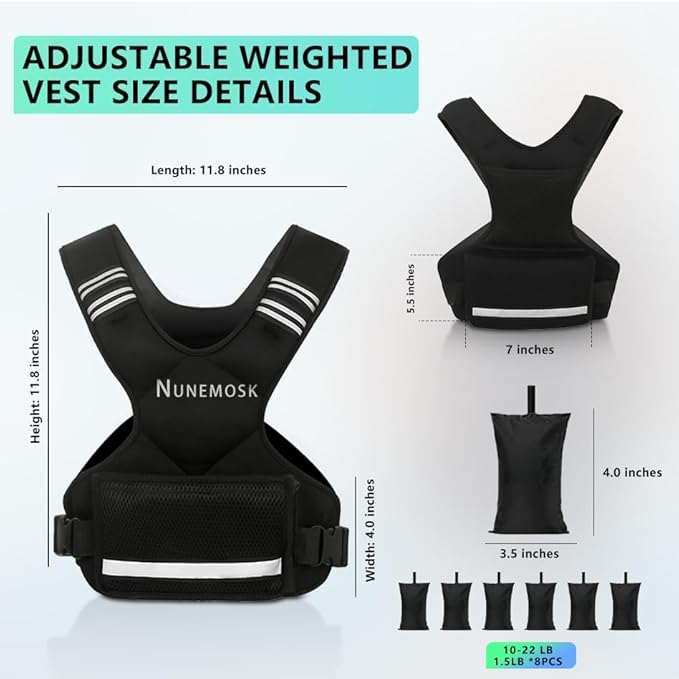Weighted Vest, Adjustable Weights for Women& Men, 4-10LB/12-18LB Rucking Vest with 6 Weights & Large Pocket, Reflective Strip for Running, Workouts & Strength Training