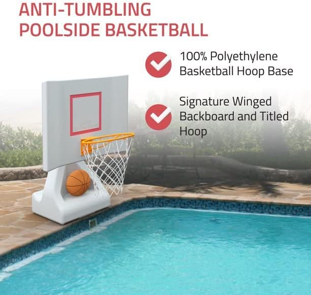 Pool Shot Rock The House Poolside Freestanding 15" Diameter Basketball Hoop, Includes 2 Waterproof Vinyl Basketballs, White
