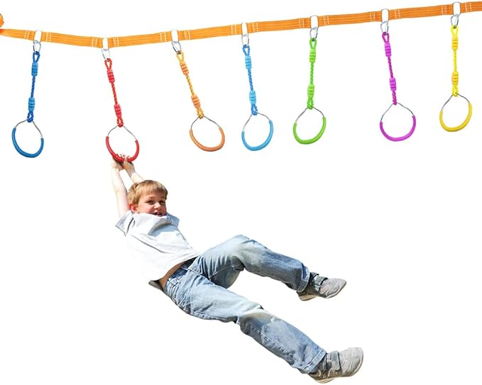 Ninja Ring Fitness Gymnastic Ring Climbing Bar Workout Outdoor Backyard Playground Training Equipment Play Set, Jungle Gym Fist Hanging Swing Monkey Bars Ninja Warrior Obstacle Course Trapeze Playsets
