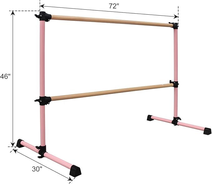 4FT/6FT Freestanding Ballet Barre Wood/Steel Height Adjustable from 7 to 46 inch Ballet Bar Portable Double Dance Bar for Home Workout and Stretch