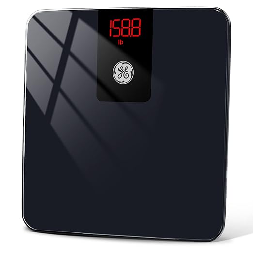 GE Digital Bathroom Scale for Weight, Smart Bluetooth Body Weight and BMI, Electronic Black Weighing Scale for Bath Home, Accurate 400lb Capacity