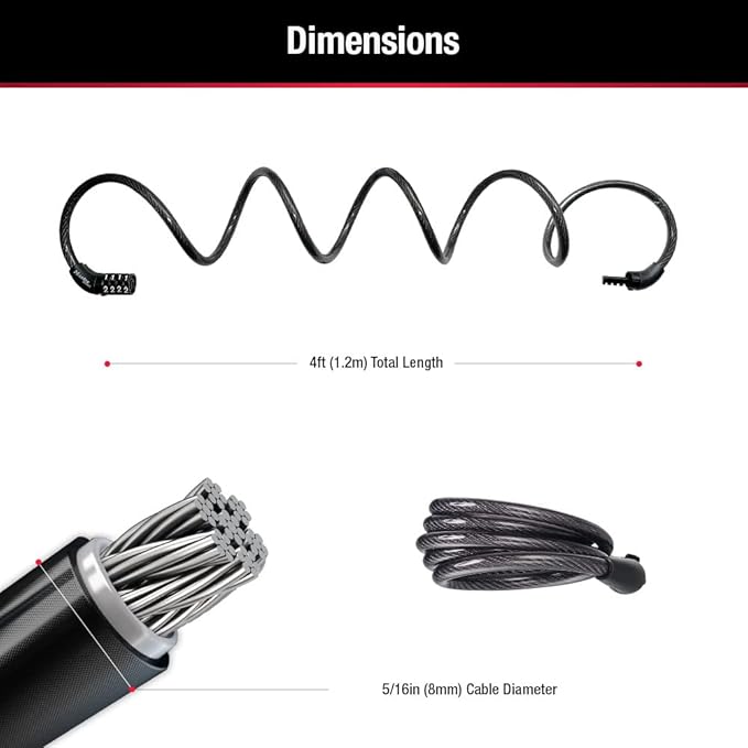 Master Lock Bike Lock Cable with Combination Black, 8143D