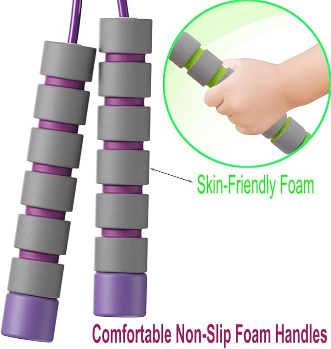 Adjustable Jump Ropes for Kids & Teens - Colorful Skipping Ropes with Soft Foam Handles - Ideal for Outdoor & Indoor Play, Fun Games Activity, Fitness, Exercise, and Party Favors