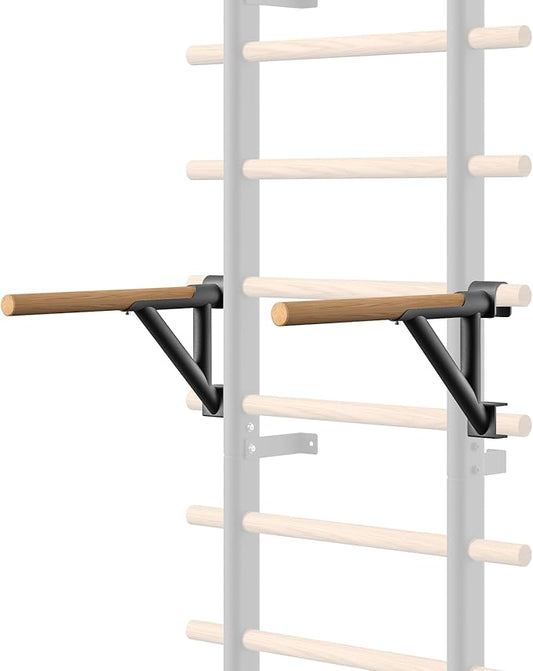 DHT Wood Stall Bar, Swedish Ladder Suspension Trainer with 9 Strategic Rods, for Home, Gym, School and Clinics, Black