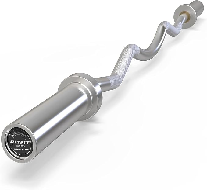 RitFit 2 Inch EZ Curl Bar with Weights, 700LBS Weight Capacity Olympic Curl Barbell for Bicep, Tricep and Weight Lifting Exercises
