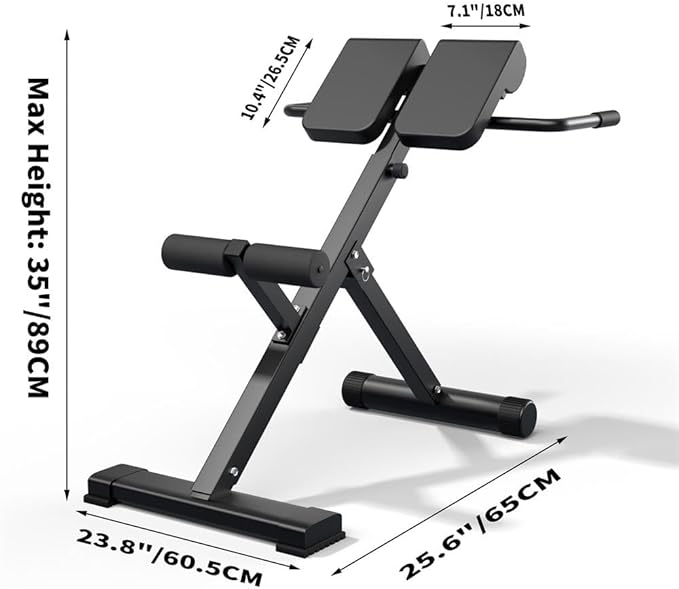 45-Degree Hyperextension Roman Chair - Adjustable Height and Back, Sturdy and Comfortable - Glute, Hamstring, and Ab Workouts - Foldable Sit Up Gym Bench for Home ★